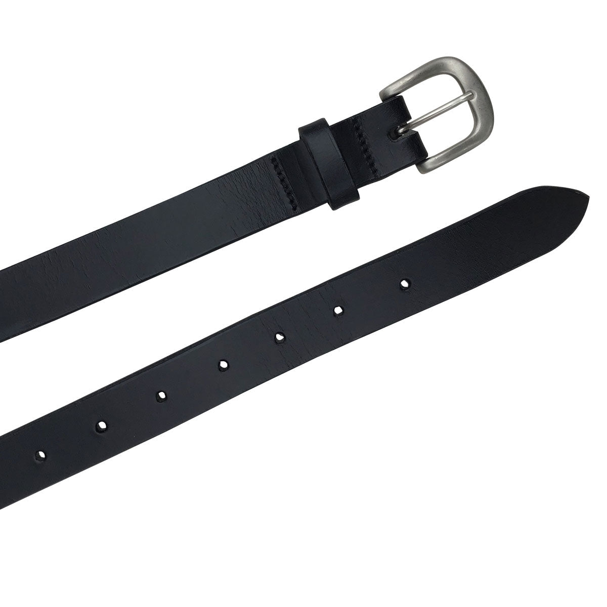 Black leather belt with pewter buckle both ends. 